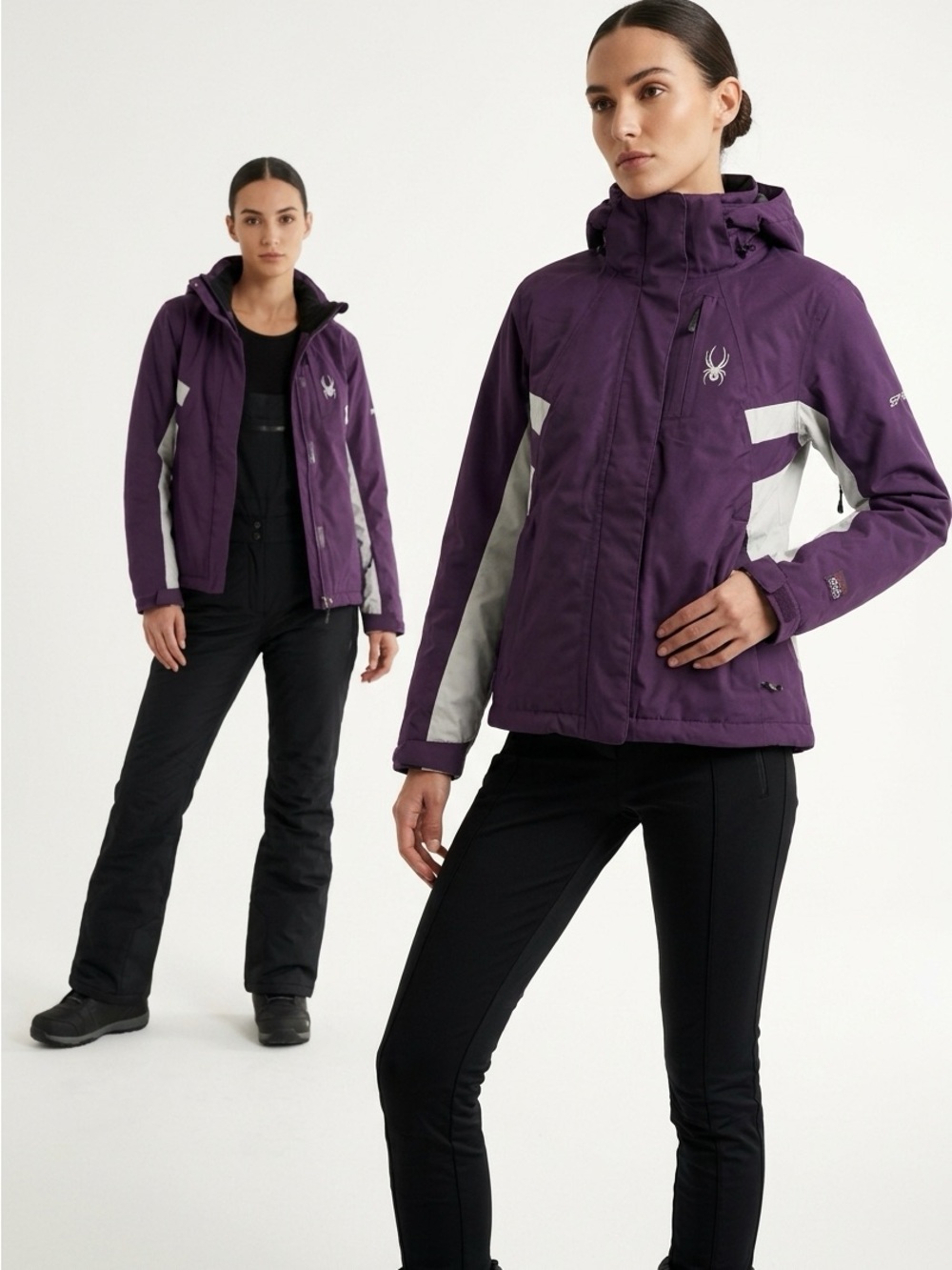 🕷️ Spyder Women’s Ski Jacket Sz 8 Purple White Snowboard Winter Coat Zip Hood 🏔️